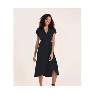 Supesu Women's Classic Black Tulip Midi Wrap Dress Size 2 Petite $184